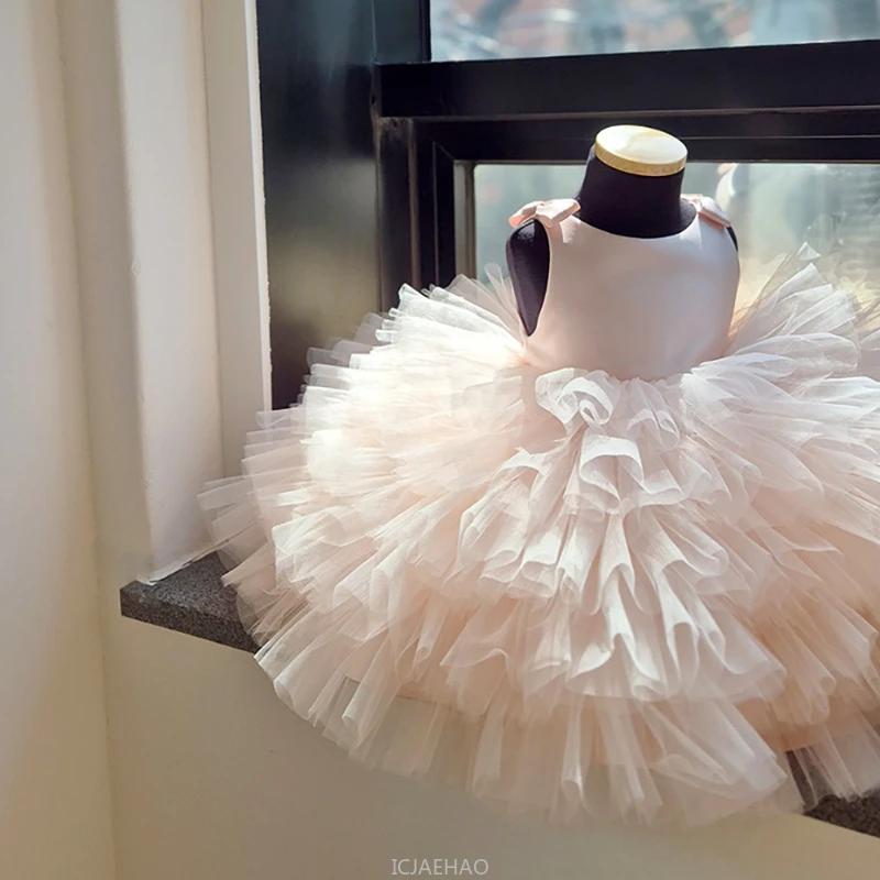 2025 Style coréen bébé fille 1er anniversaire robe en Tulle enfants Vestido Zhuazhou fête fleur fill