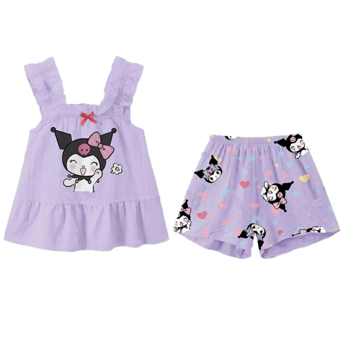 Ensemble pyjama deux pièces Sanrio Hello Kitty, gilet sans manches, short fin et léger, vêtements de