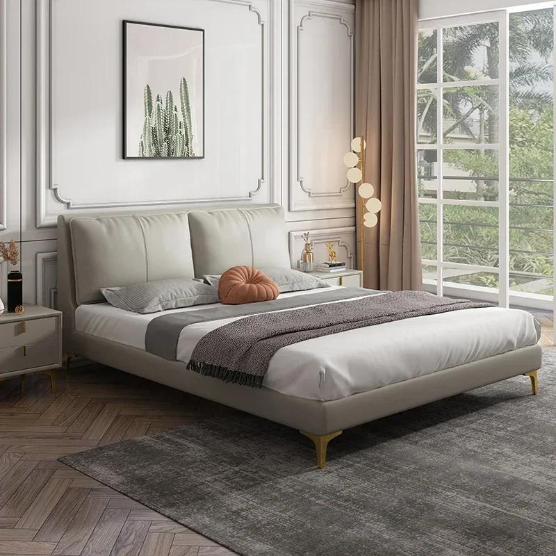 Hôtel moderne lit minimaliste luxe en bois massif Design cuir à la mode lit Letto Gonfiabile Per Dor