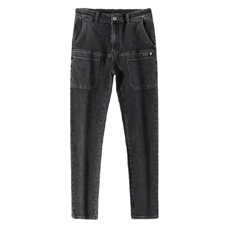 Jeans pour homme à six poches, fins, pour le printemps et l'été, coupe droite élastique, décontracté