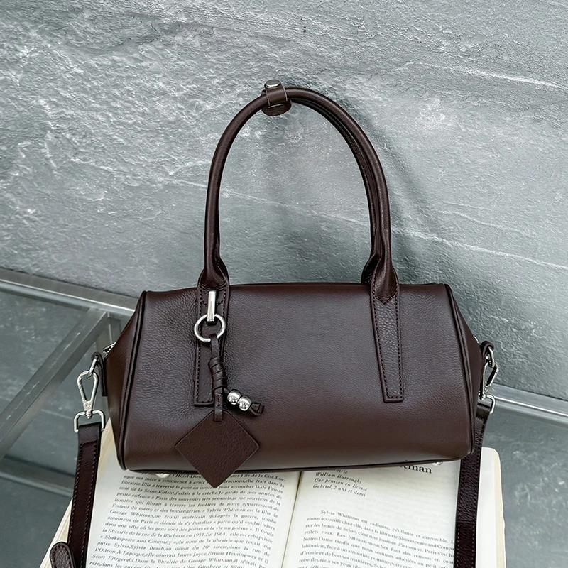 Sacs à bandoulière en cuir de vache véritable pour femmes, fourre-tout rétro Boston de styliste, sac