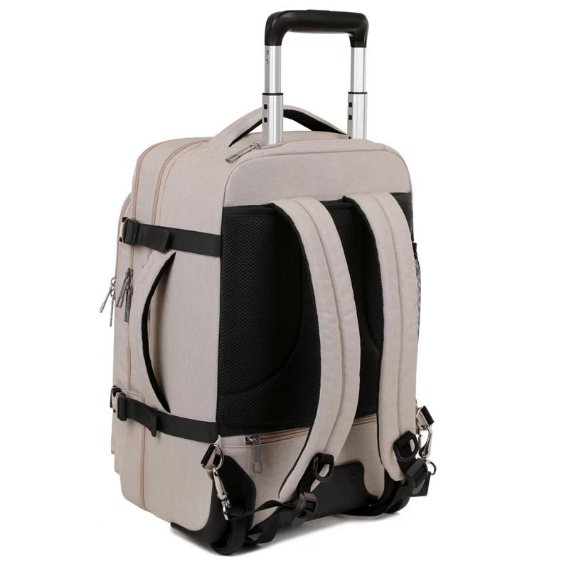 Sac à dos roulant bagage à main, sac à dos de voyage pour ordinateur portable avec roulettes pour ho