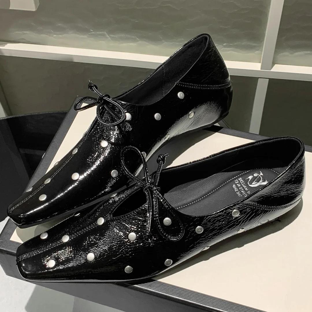 Espadrilles à lacets en cuir de vachette pour femmes, ballerines ald-on, chaussures à rivets souples