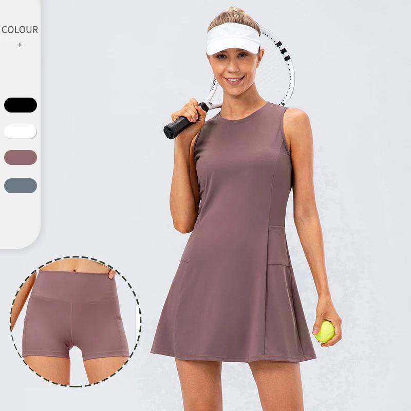 Robe de tennis avec short séparé pour femme, ensemble de jupes de sport fibrGolf avec poches, entraî