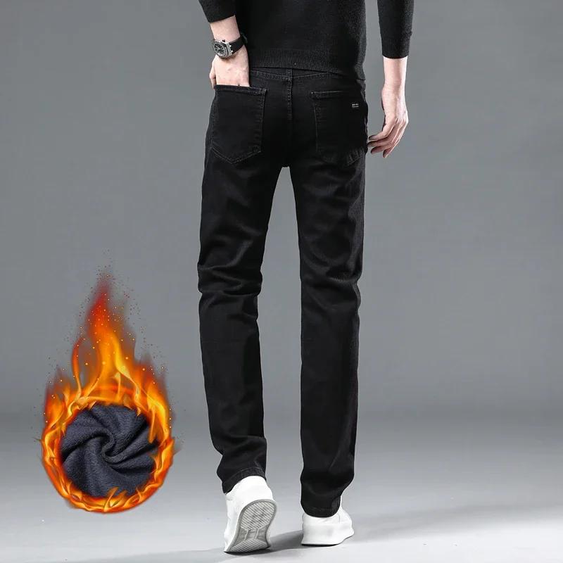 WTHINLEE hiver hommes noir droit Stretch Denim épais velours pantalon chaud jean décontracté polaire