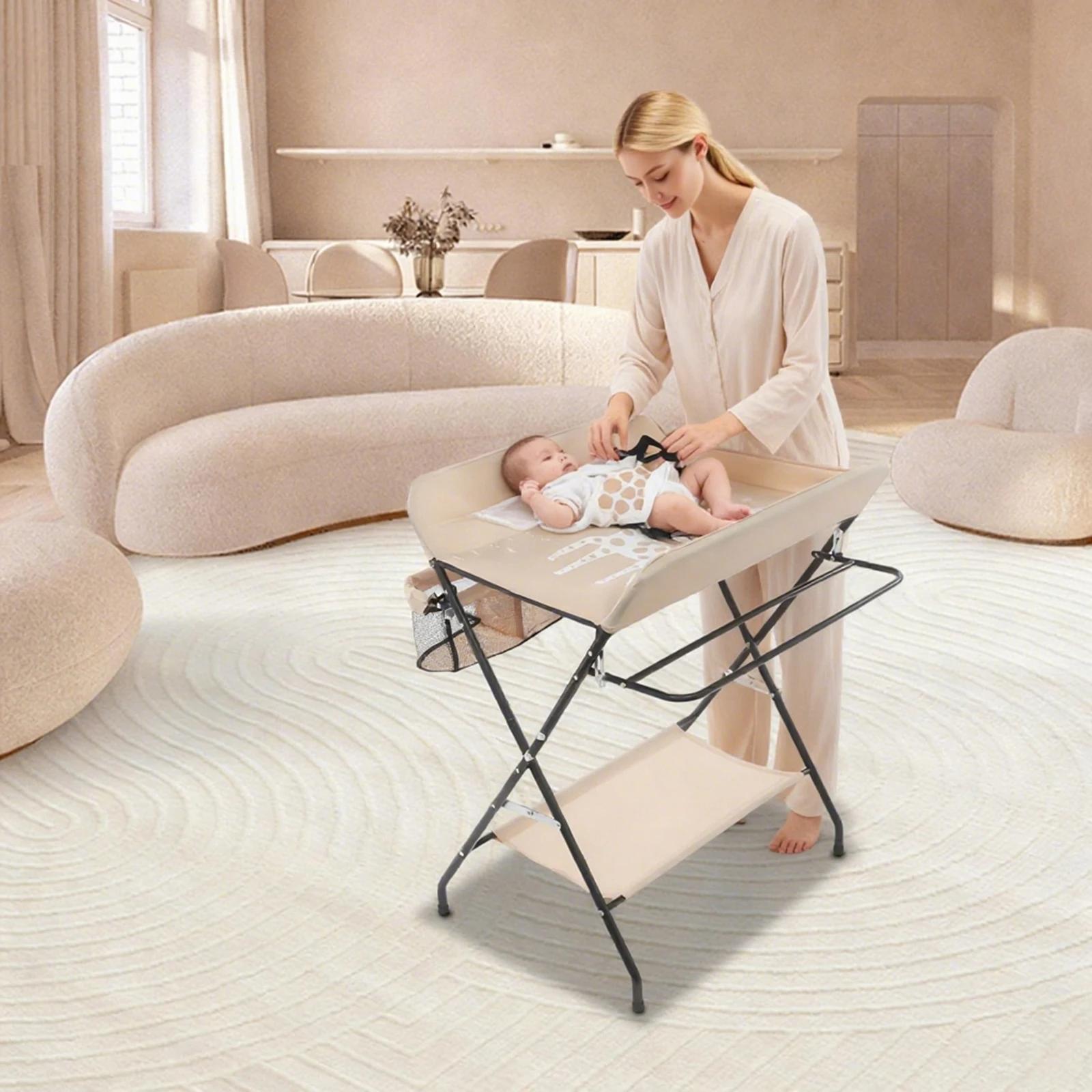 Table à langer portable, station à couches pliable pour bébé avec rangement, plateau 80x63cm pour no
