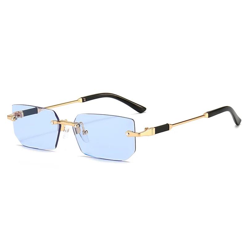 Lunettes de soleil rectangulaires sans monture tendance pour femmes et hommes – Petites lunettes car