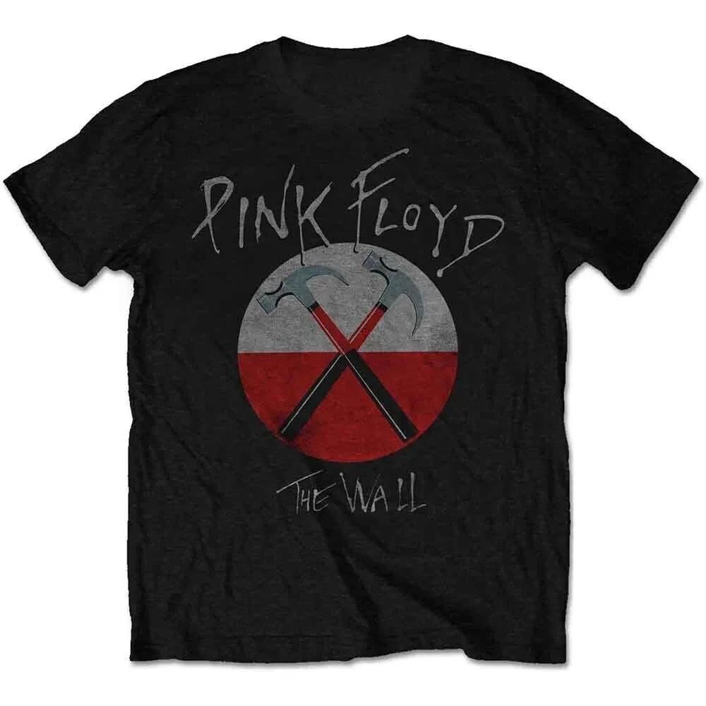 T-shirt noir classique The Wall de Pink Floyd pour hommes, vêtements vintage surdimensionnés en poly