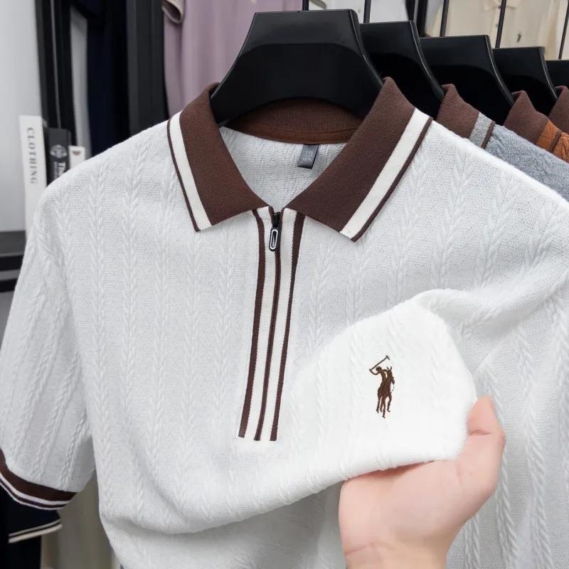 Marque de luxe à manches courtes polo shirt Paul pony broderie Stripe Design hommes tricot t - shirt