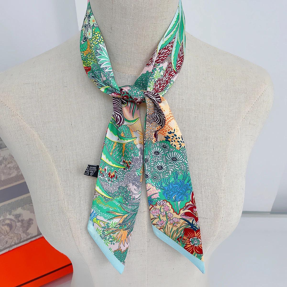 Foulard en soie de luxe pour femmes, Design de marque zèbre à fleurs, bandeau pour cheveux, à la mod