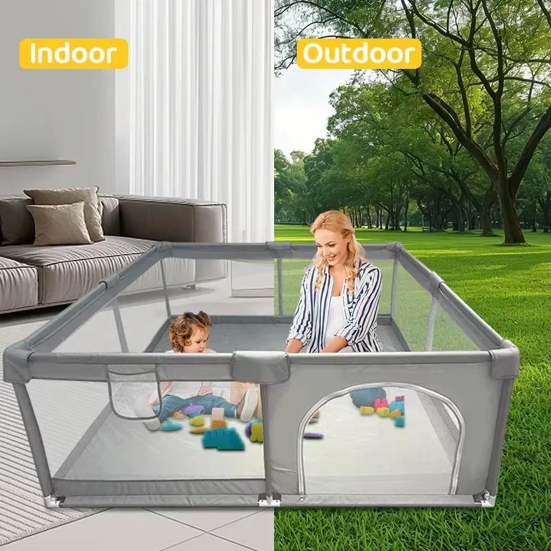 Parc bébé IMBABY gris grande aire jeux sécurité clôture activités enfants espace ludique