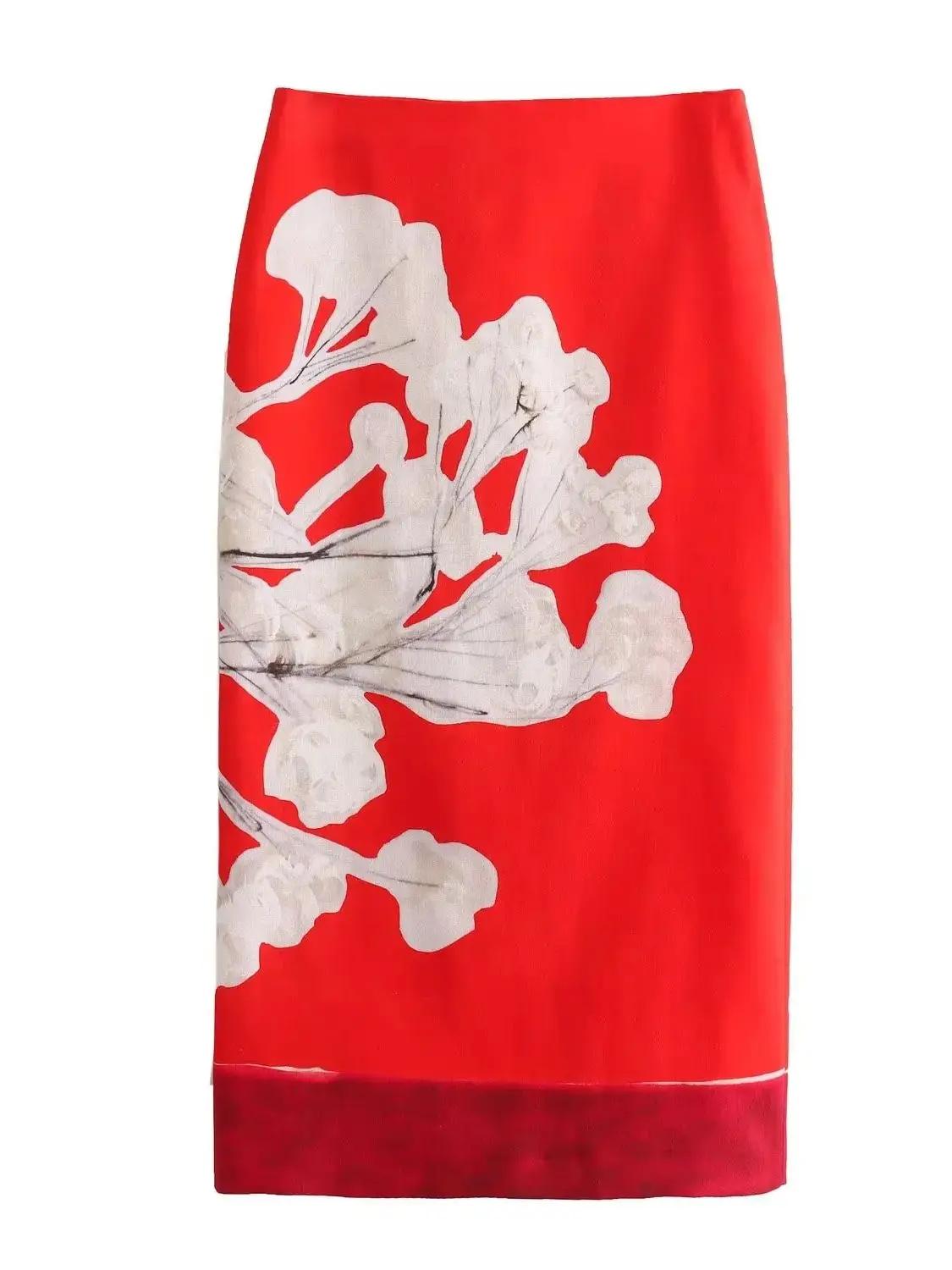 XNWMNZ – jupe crayon en lin mélangé pour femmes, taille haute, fermeture éclair, imprimé floral cont