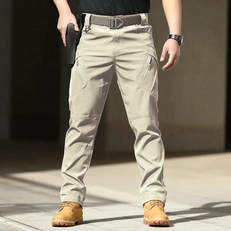Pantalon cargo tactique pour hommes – Softshell, tissu extensible, poches multiples, bouton volant, 