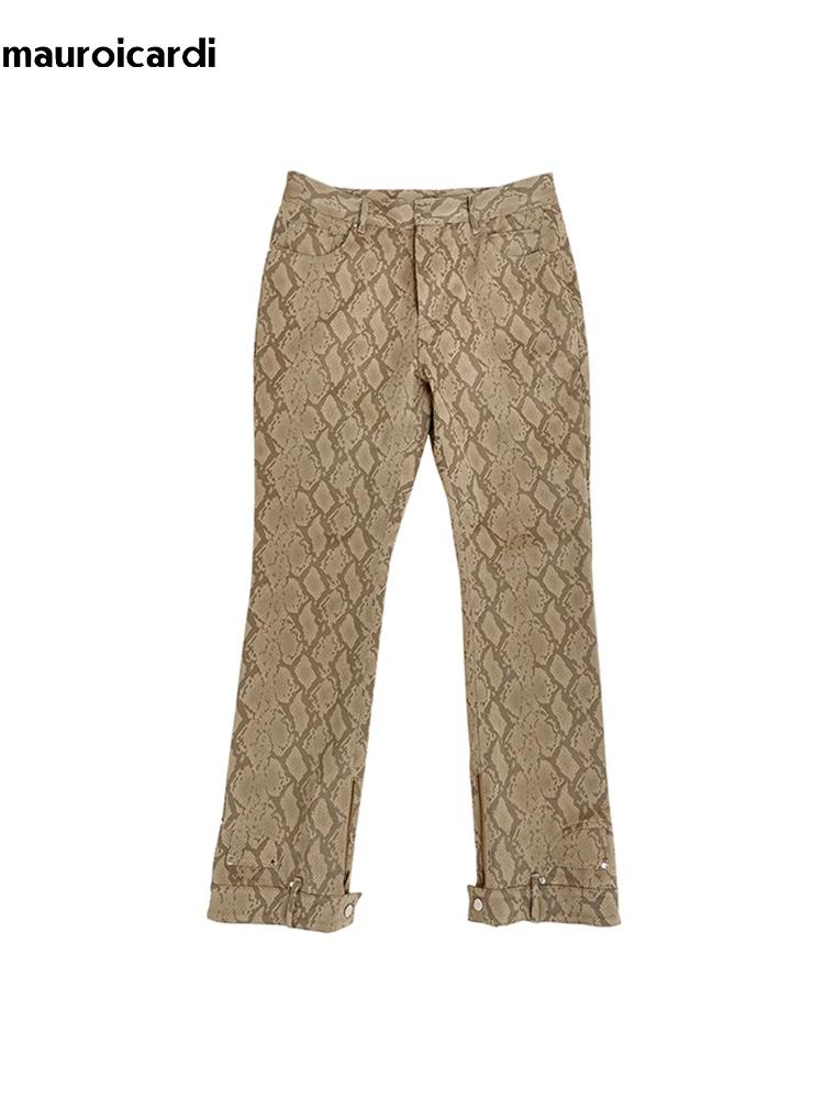 Mauroicardi printemps automne Long ample décontracté brillant peau de serpent brevet Pu cuir pantalo