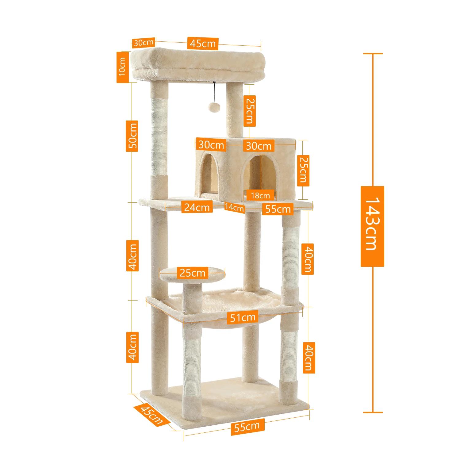 Arbre à chat pour chats d'intérieur, tour à chat à 5 niveaux pour grands chats avec grand hamac, pot