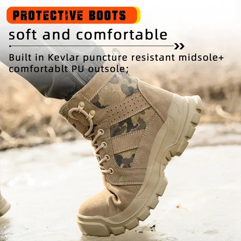 Bottes de sécurité anti-brûlure pour hommes, en daim de vache, légères, avec embout en acier, chauss