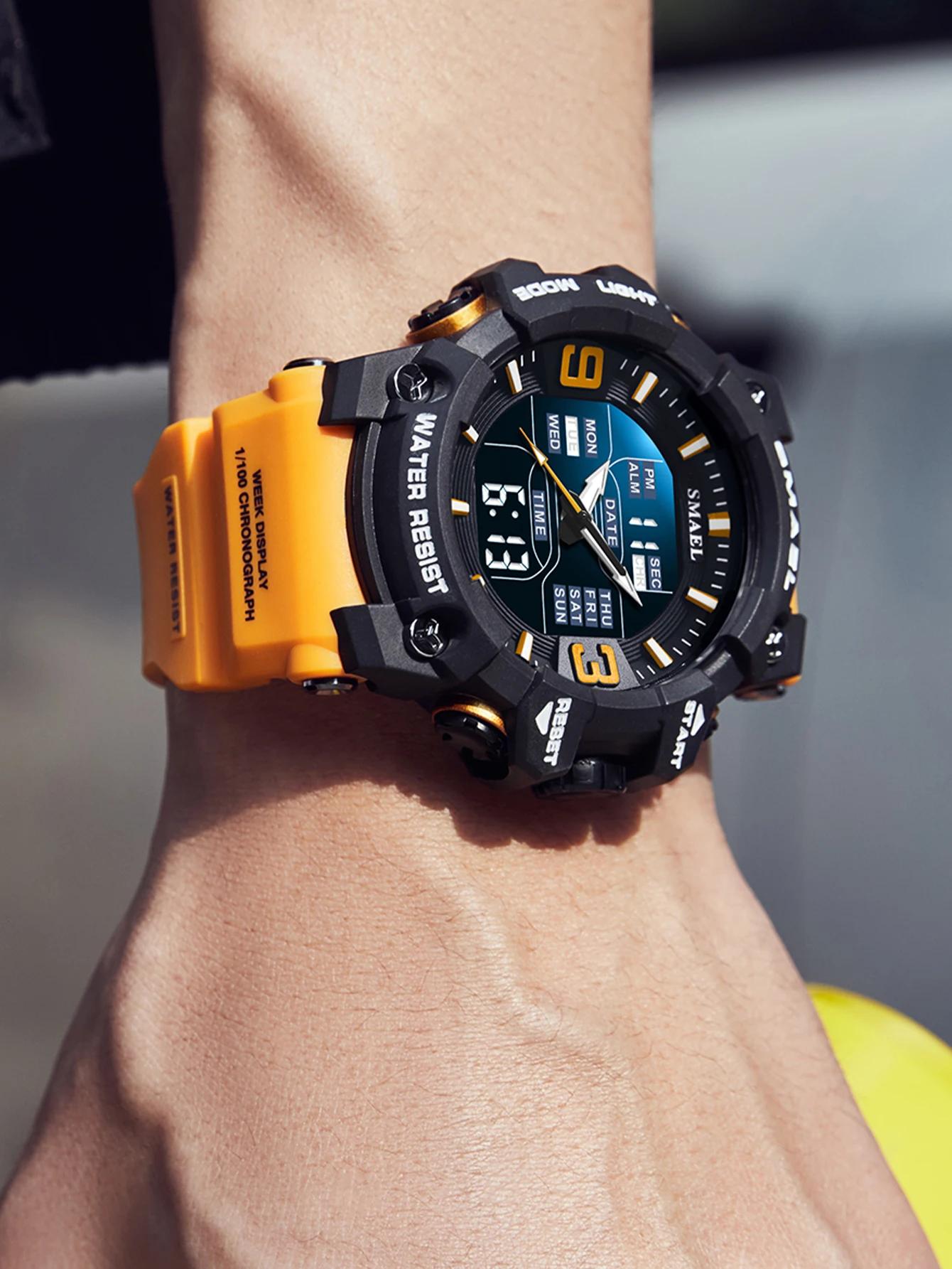 SMAEL-Montre de sport à quartz avec alarme lumineuse LED, montres-bracelets automatiques, affichage 