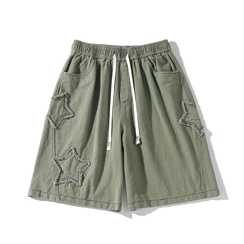 Short en denim patchwork étoile vintage pour hommes, pantalon court chic, all-match, Ulzzang Leisure