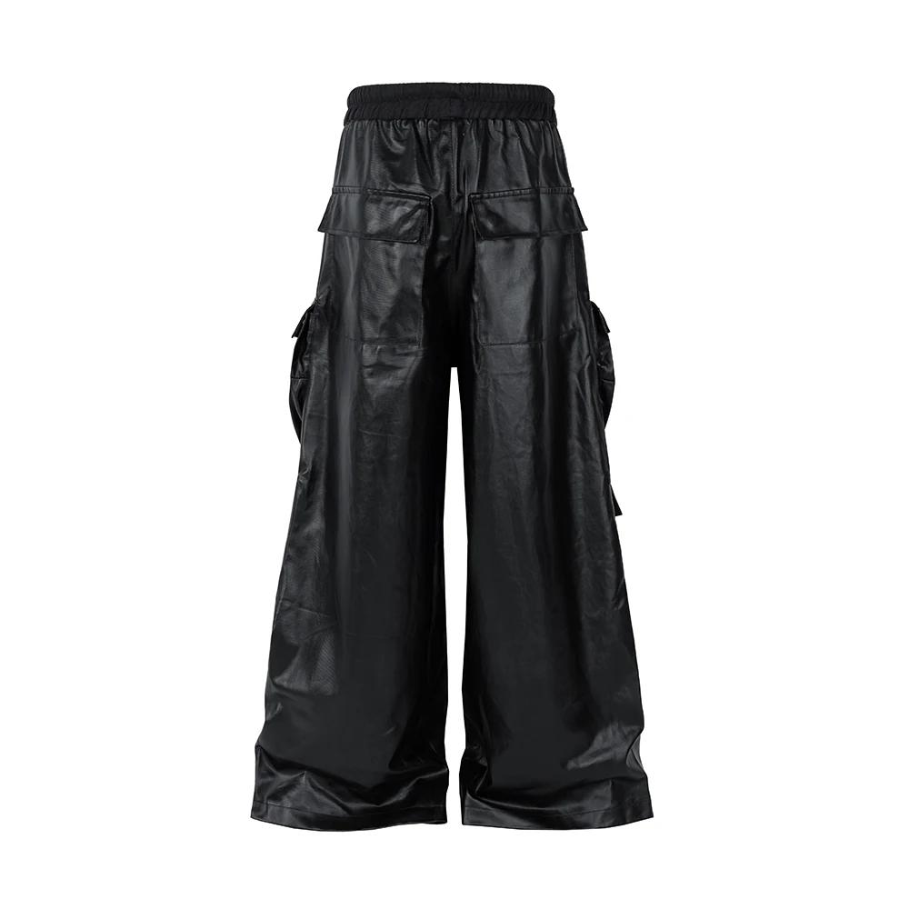 Pantalon en cuir PU mat Style RO pour hommes, pantalon Cargo Baggy à jambes larges avec cordon de se