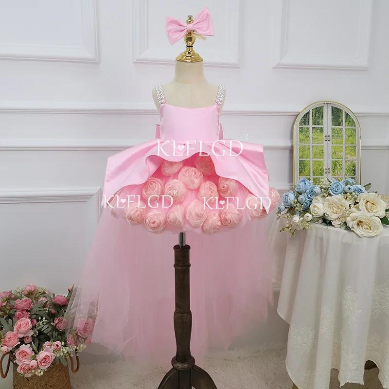 Robes de cérémonie pour petites filles, robe tutu rose, magnifique robe de soirée élégante, robe de 