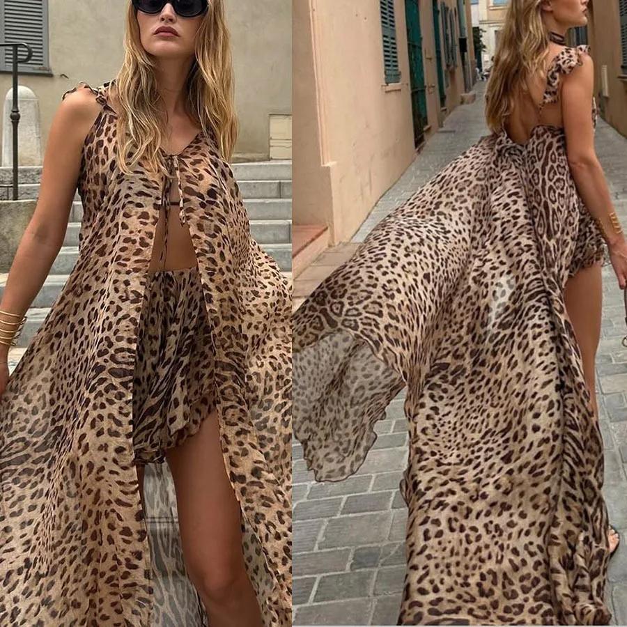 Ensemble de robe longue en mousseline de soie pour femmes, tenue de plage, vacances, col licou, ampl