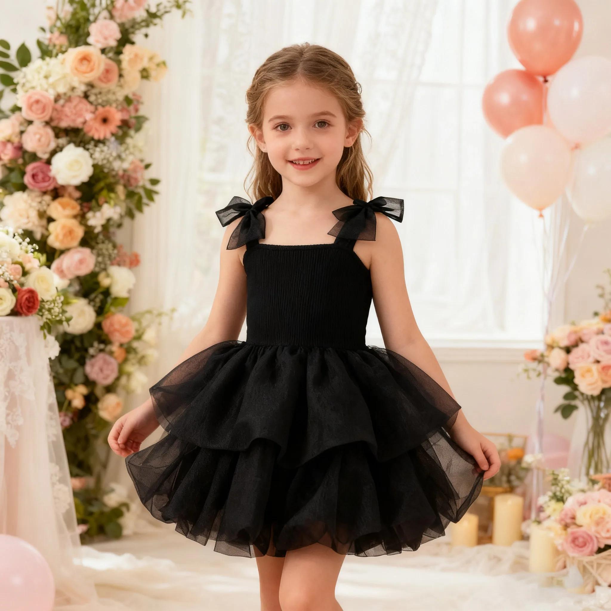 Robe Tutu noire élégante sans manches pour filles, robe de princesse pour bébé, vêtements d'été trap