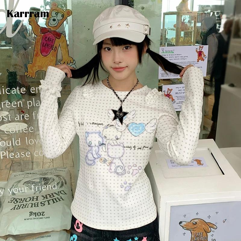 Karrram japonais Y2k Anime imprimé tricoté hauts 2000s esthétique à manches longues T-shirt Cutecore