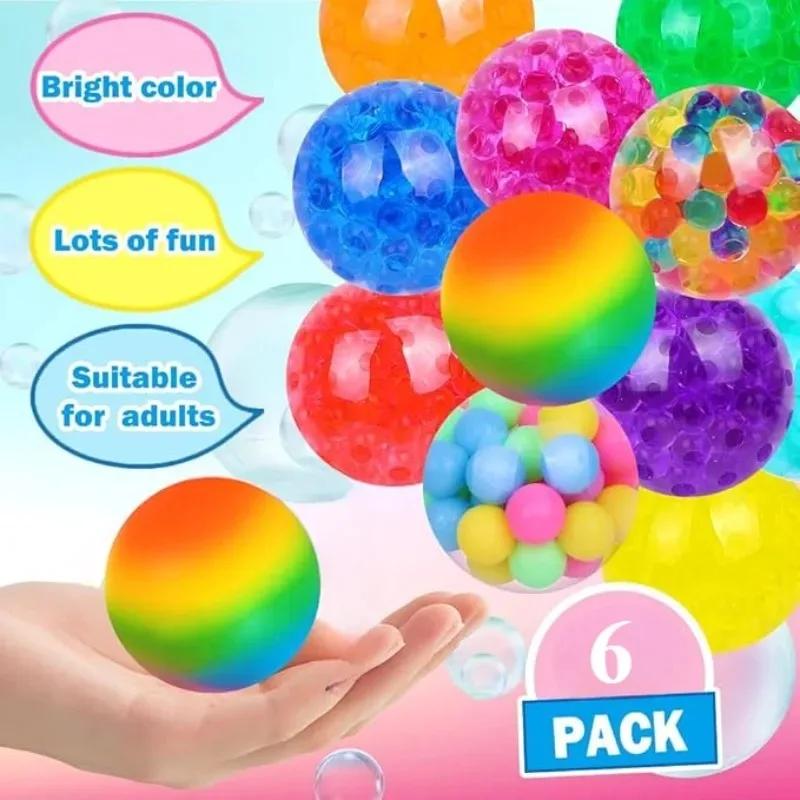 6 pièces Mini balles anti-Stress Squishy ensemble arc-en-ciel balle à presser EDC jouet sensoriel Fi