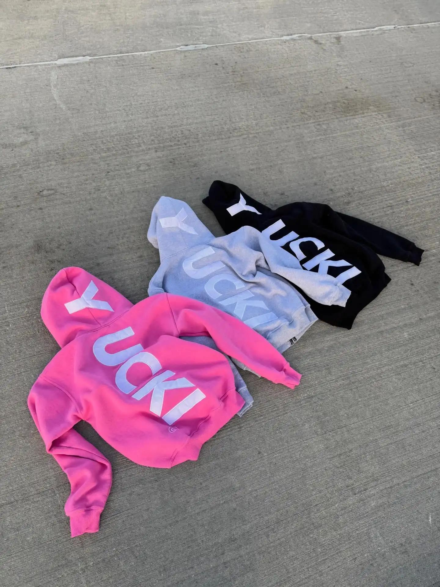 Ensemble de survêtement unisexe YUCKI pour couple, imprimé lettres, 2 pièces, sweat à capuche zippé 