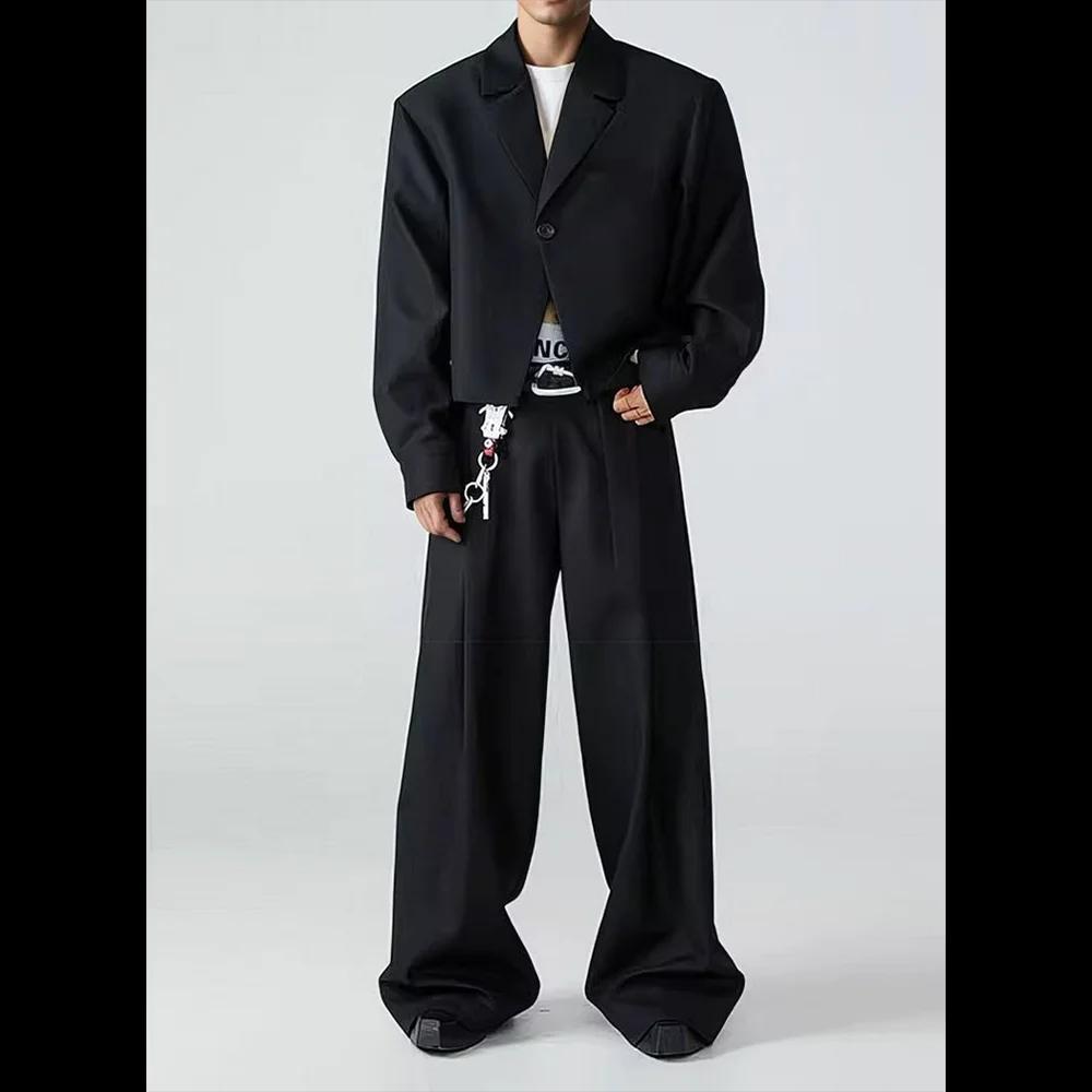 Costumes pour hommes 2 pièces veste pantalon noir simple boutonnage un bouton décontracté affaires S