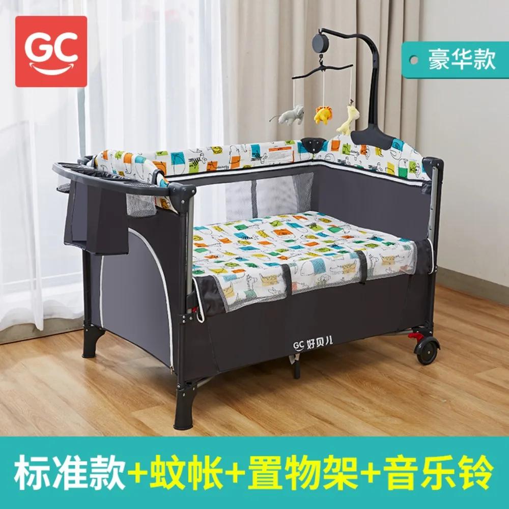 Lit bébé pliable 4 en 1 0-3 ans Lit multifonctionnel avec berceau Table à langer pour bébé