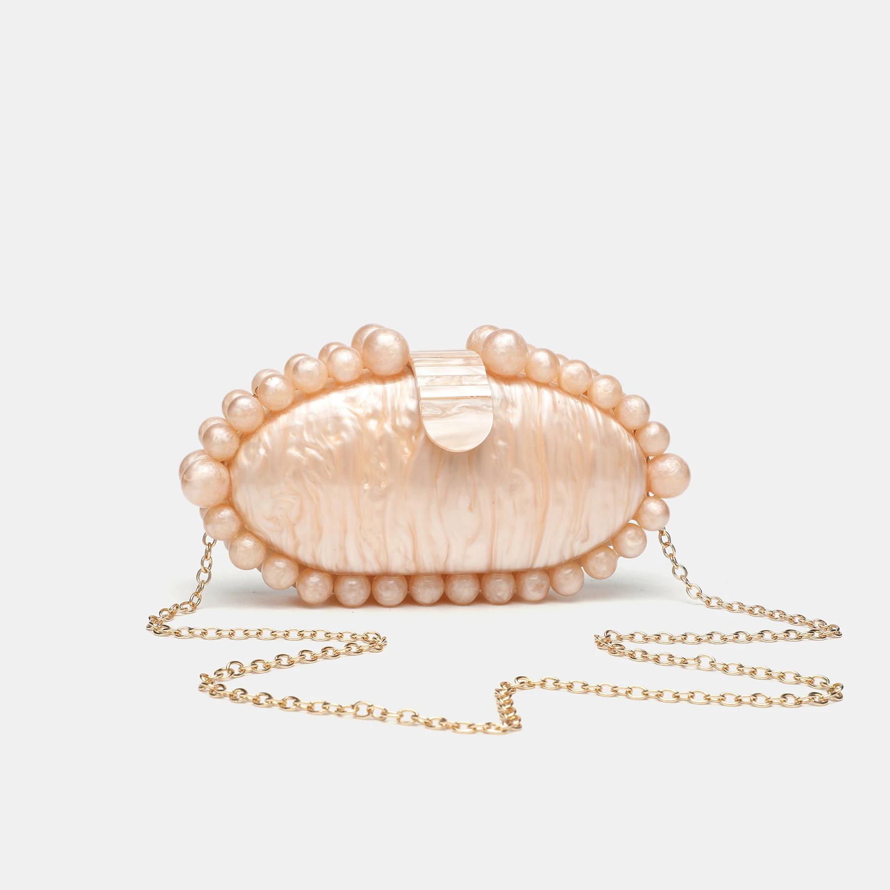 Sac de soirée de luxe 2025 avec chaîne perlée dorée, sac en acrylique en forme de gâteau pour femme,