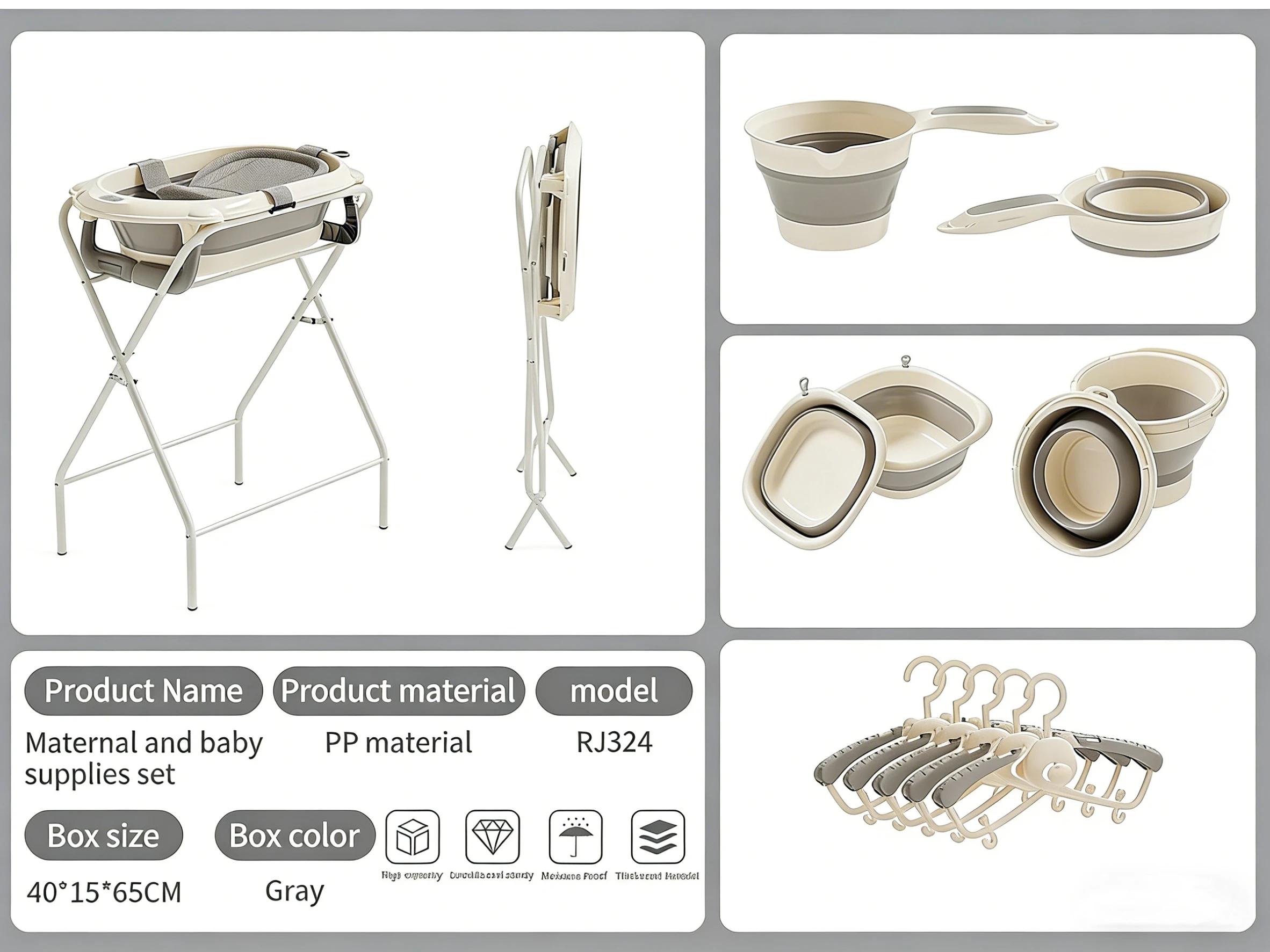 Ensemble de bain pour bébé pliable sans BPA, kit bassin et cintre pliables, design peu encombrant po