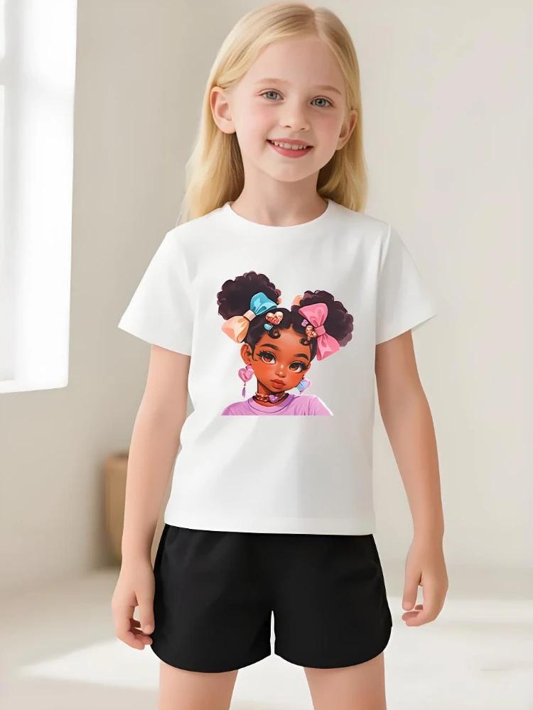 T-shirts décontractés d'été pour filles, hauts imprimés à manches courtes pour enfants, respirants e