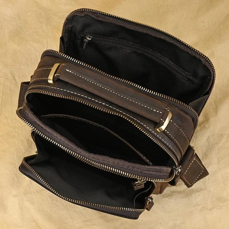 Luufan-Sac en cuir véritable pour homme, sac messager vintage, peau de cheval, double fermeture écla