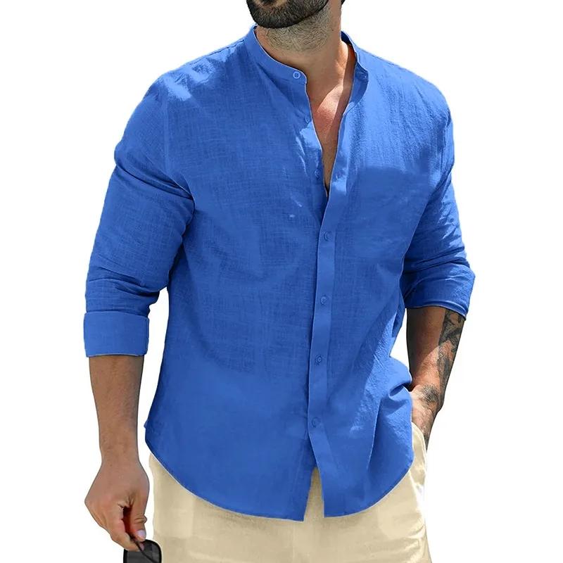 Automne hommes chemises à manches longues coton affaires t-shirts hommes respirant couleur unie Stre