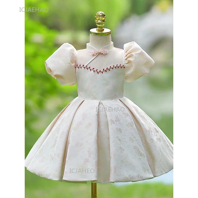 Robe une pièce pour bébé fille, style chinois, princesse de fête avec manches bouffantes, robe d'ann