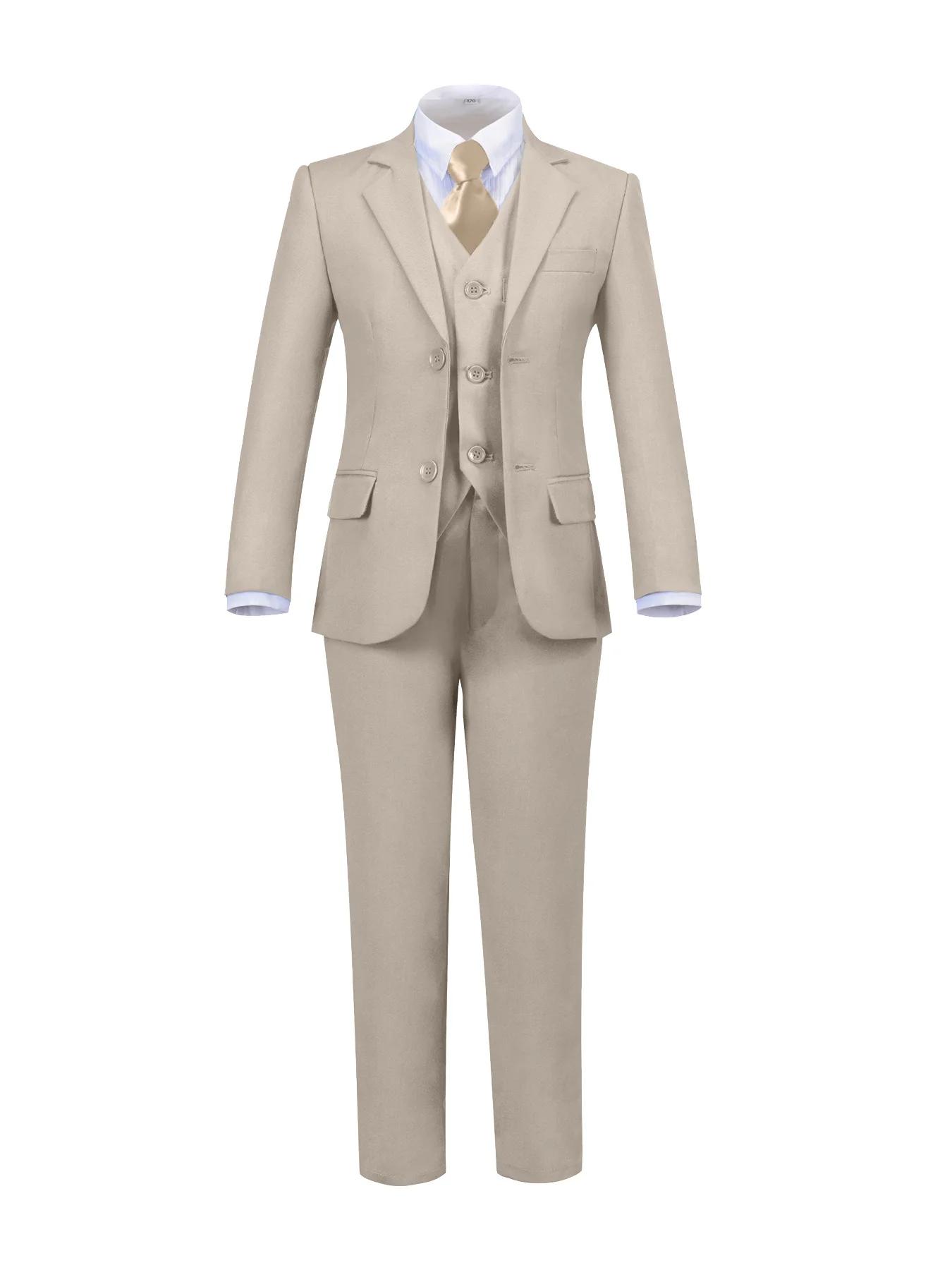 Costume 5 pièces pour garçons : veste, gilet, pantalon, chemise, cravate – Idéal pour mariage, anniv