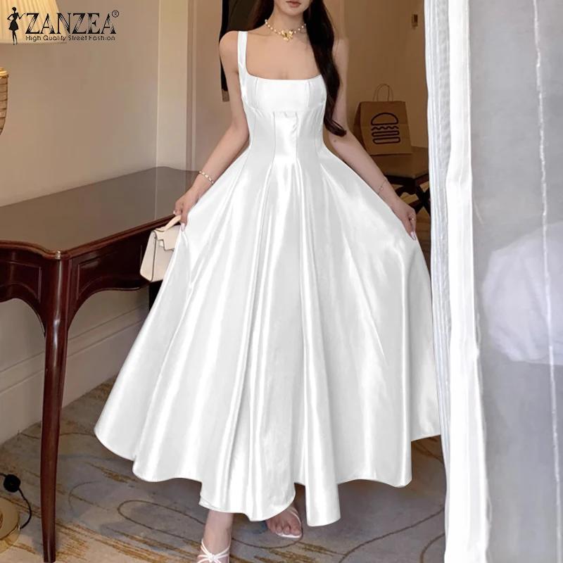 ZANZEA – robe longue élégante en Satin blanc pour femmes, robe de soirée Cocktail pour invitées de m