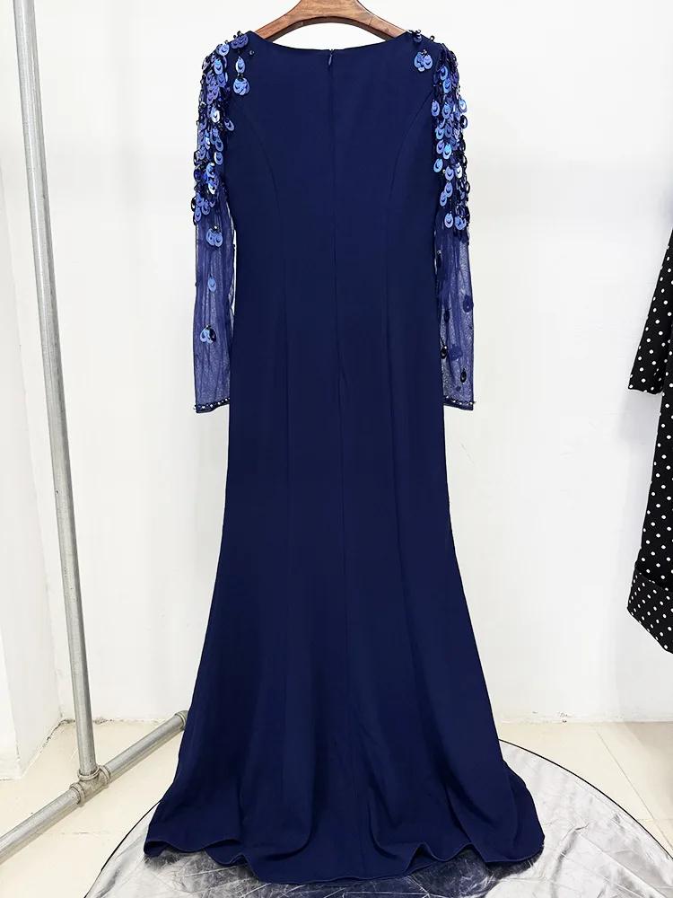 HIGH STREET Nouveauté 2026 Robe longue maxi de créateur pour femme, à manches longues, en maille pat