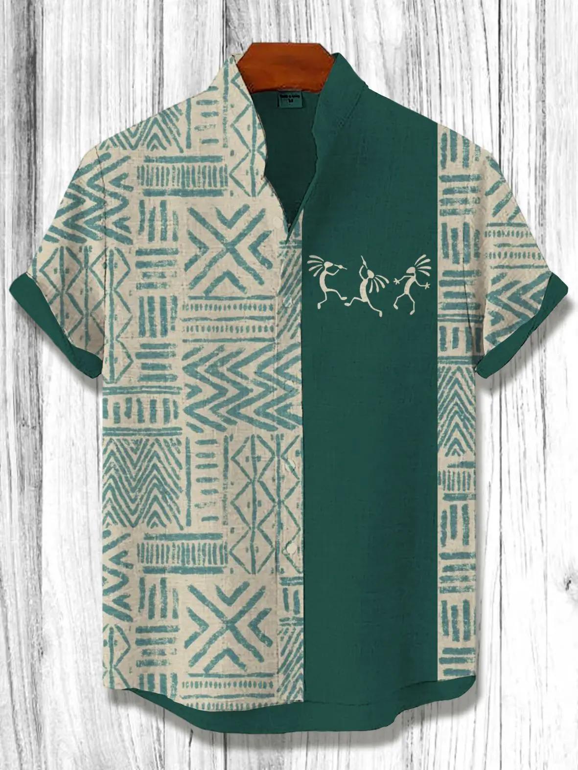 2025 Vintage Style africain hommes rétro ethnique Tribal à manches courtes chemise hauts mode décont