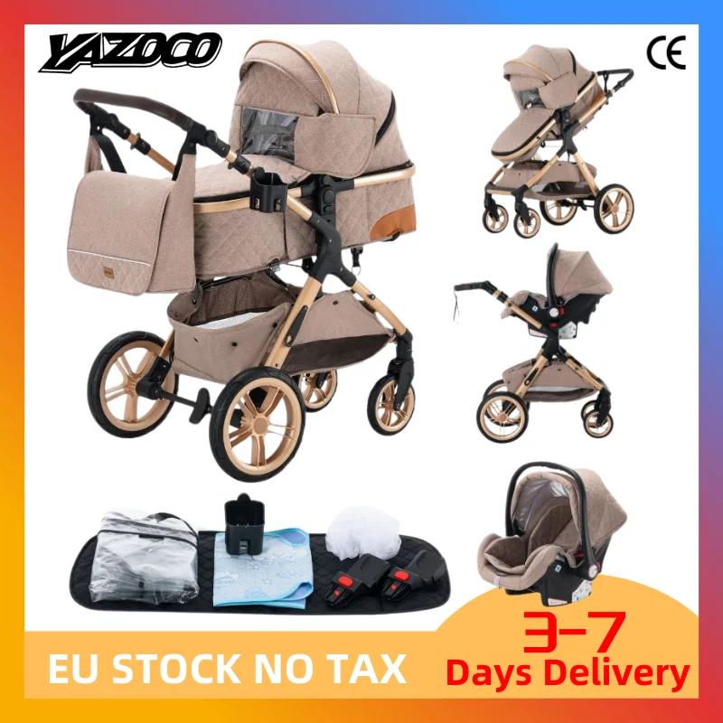 Système de poussette 3-en-1 pour bébé avec poignée réglable en hauteur, poussette pliable légère ave