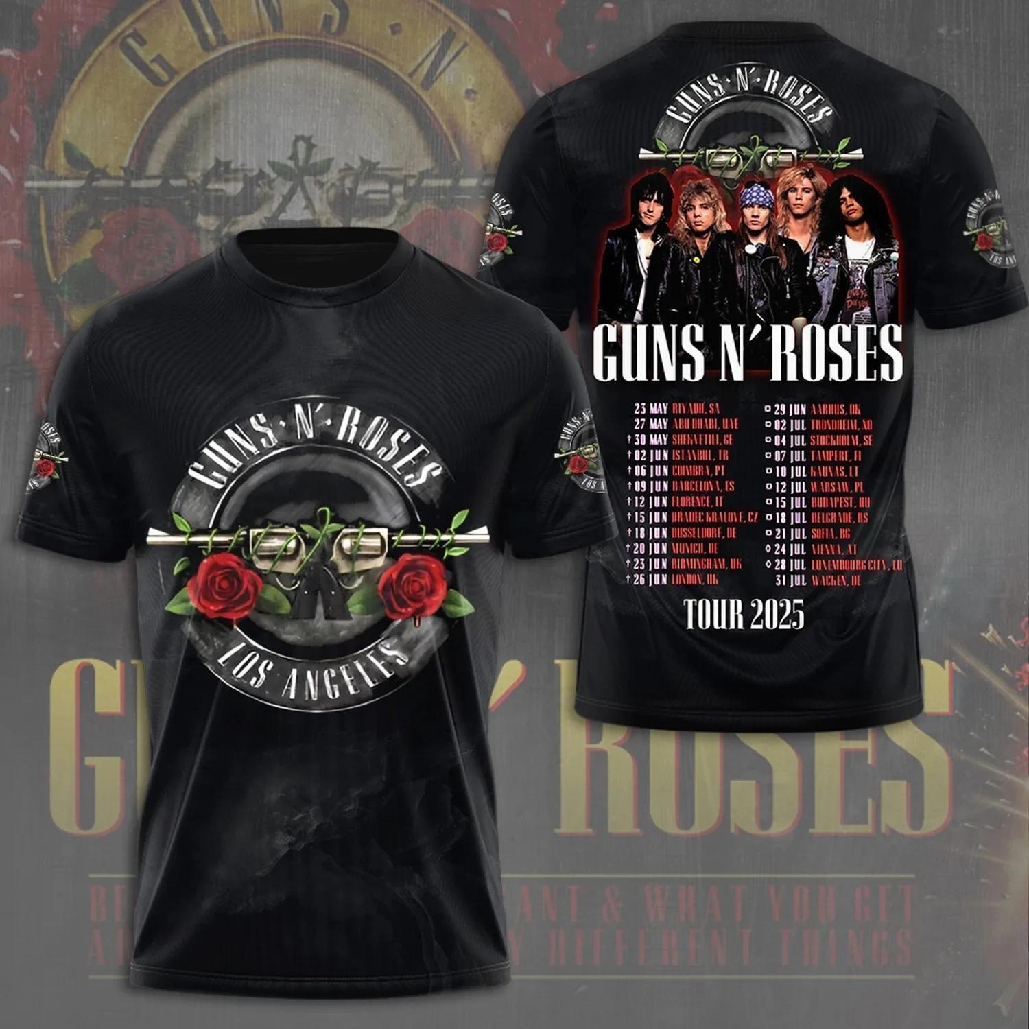 Chemise 3D Guns N' Rose 2025 Tour – Epic Rock Tee pour collectionneurs de musique États-Unis