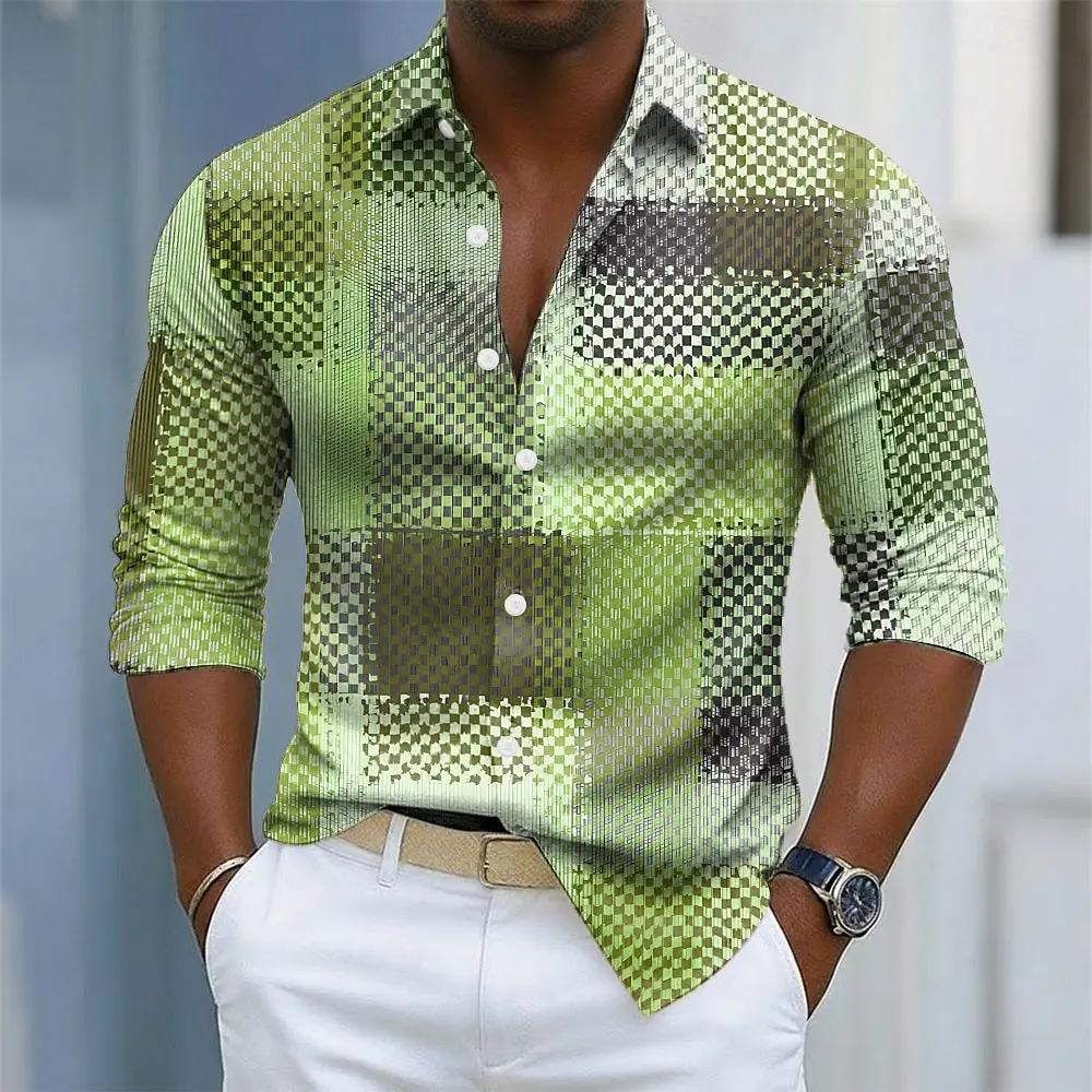 Chemise à carreaux pour hommes, bloc de couleur géométrique, motifs à carreaux, chemise boutonnée, m