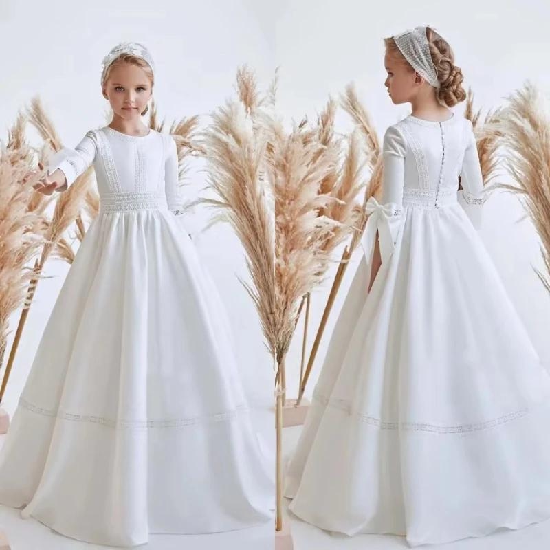 Nouvelle Robe de Cérémonie 2026 pour Enfants à Manches Courtes avec Nœud, Tenue de Fête d'Anniversai