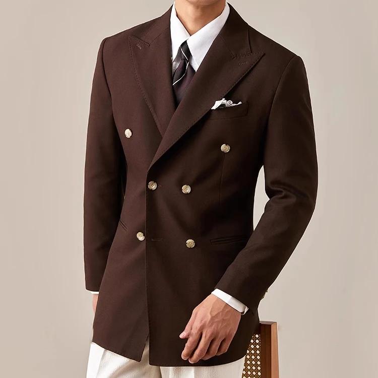 Blazer à Double Boutonnage pour Homme, Veste de Printemps, Coupe Cintrée, Zones, Col à Revers, Décon