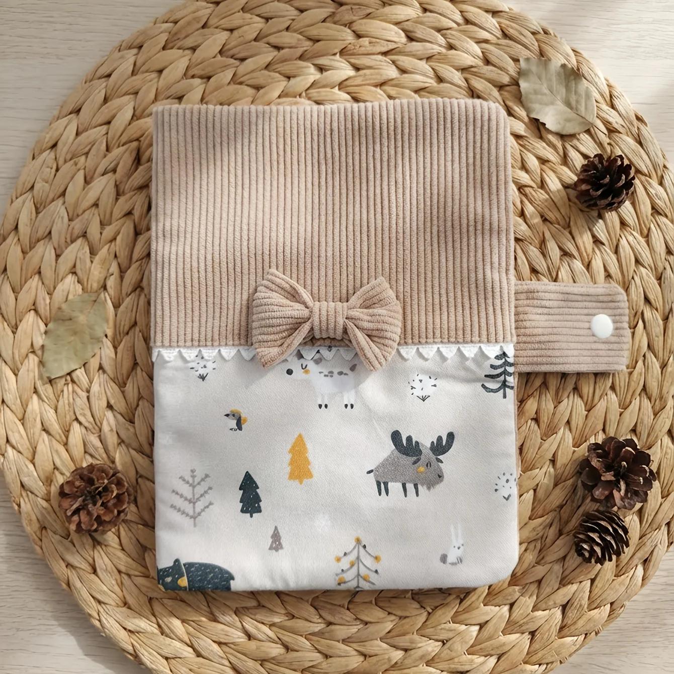 Couverture de manuel parental en velours côtelé brodée avec un nom personnalisé |   Motif mignon |  