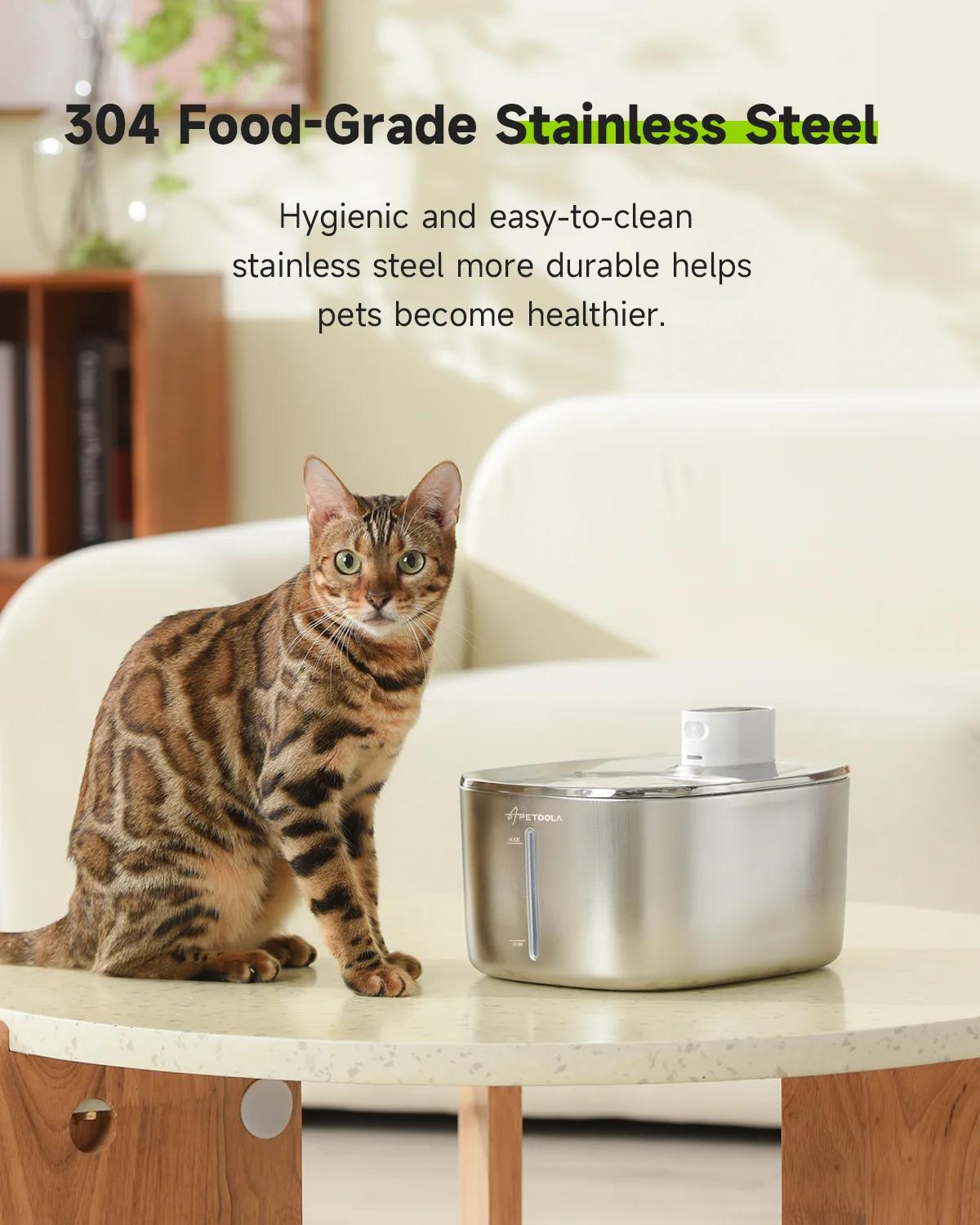 4L Fontaine a Eau Chat sans Fil en Acier Inoxydable, APETDOLA Fontaine à Eau pour Chat avec Capteur 