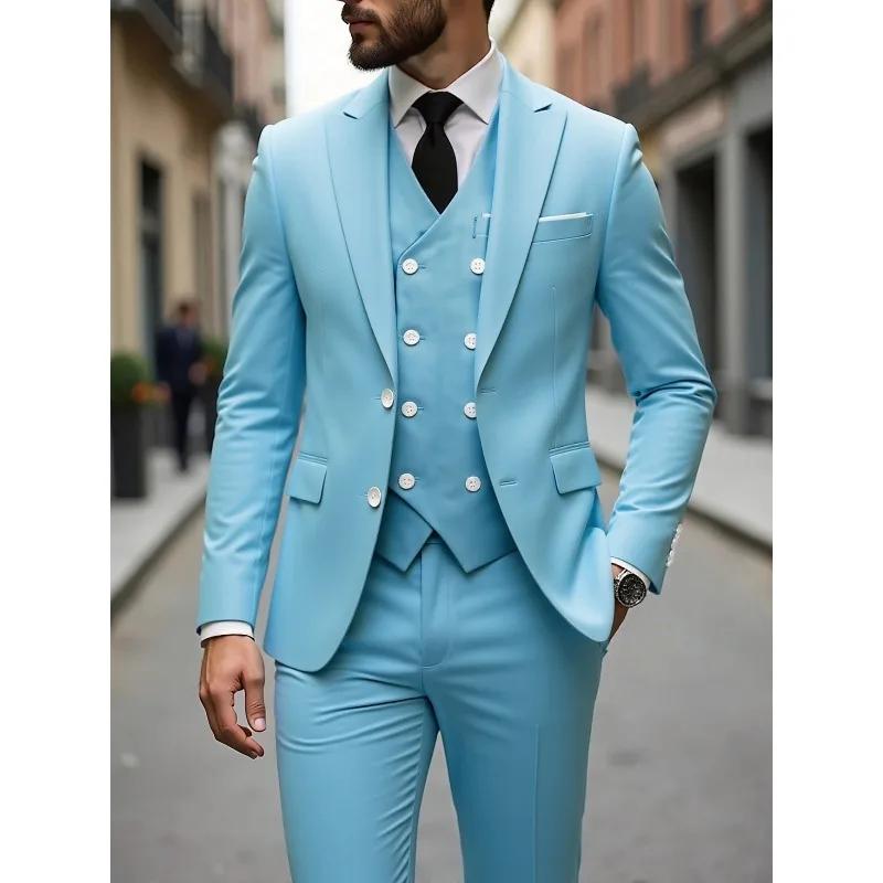 Costume de Mariage Quatre Saisons pour Homme Grande Taille, Style Coréen, Coupe Slim, Ensemble Trois