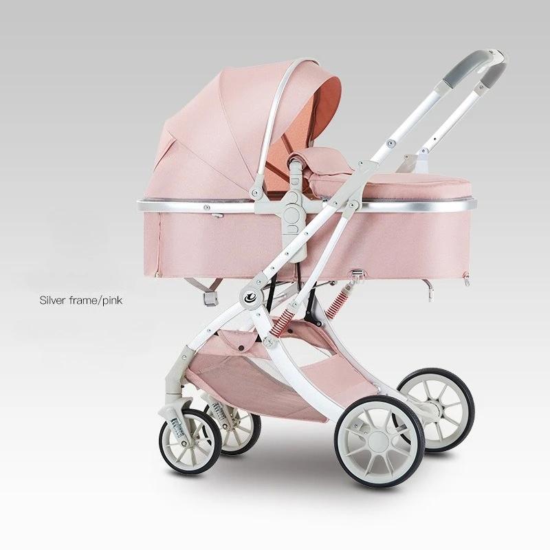 Nouvelle poussette bébé 2-en-1 légère, haute vue, pliable, bidirectionnelle à quatre roues avec mous